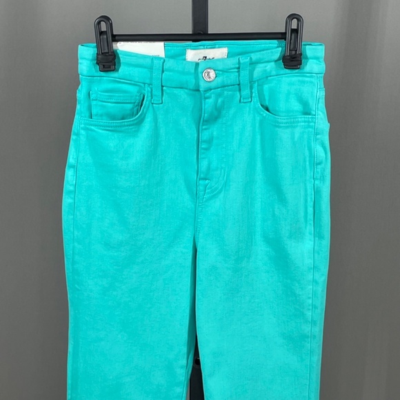 NEW 7 For All Mankind Jeans Womens 26 green denim boot zip flare boho casual - Picture 2 of 14